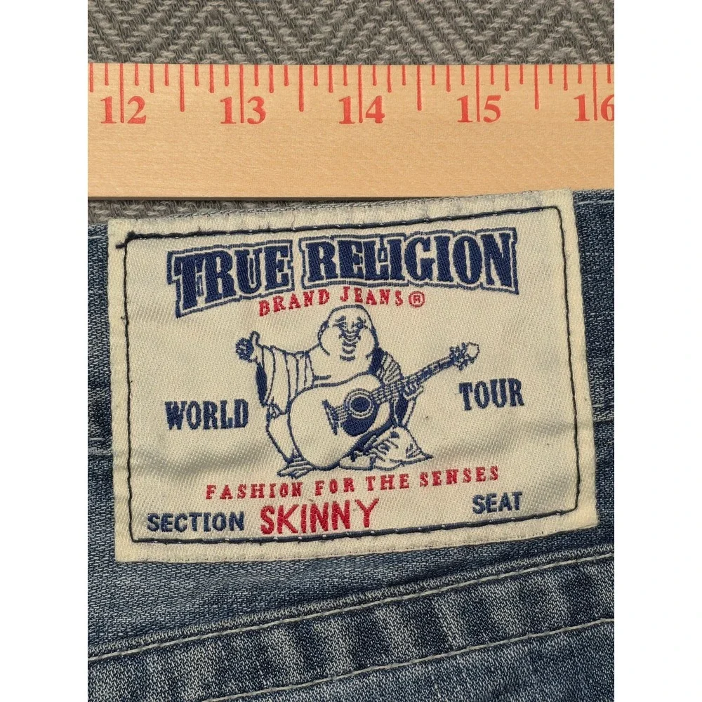 True Religion Skinny Jeans Mens 33 Blue Medium Wash Horseshoe Stitch Cotton‎